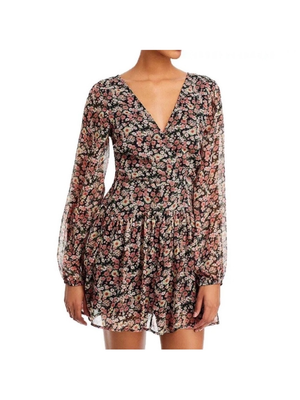 Bardot Cutout Frill Ditsy Floral Mini Dress Black Romantic feminine NWT XS